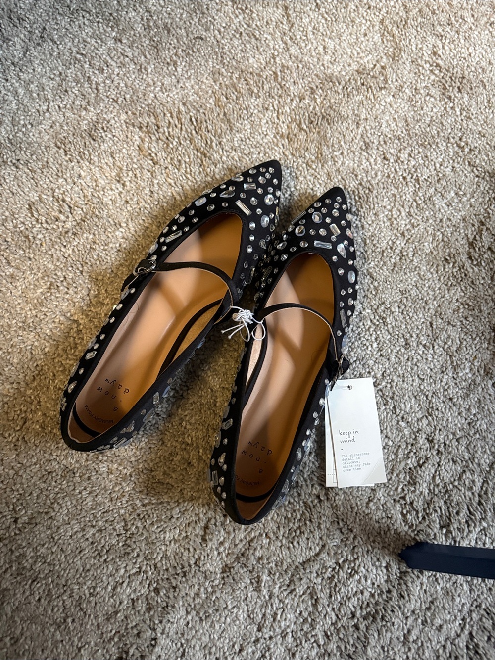 a new day Black Embellished Pointed Toe Mary Jane Flats. Size 9 - 9.5 NWOB - Picture 3 of 9